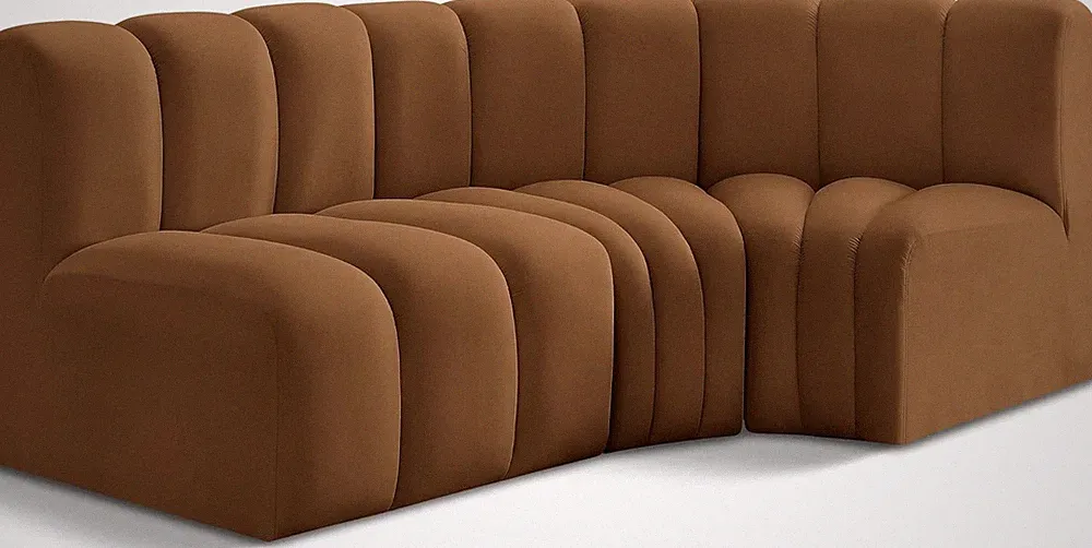 Modern Modular Sofa in Soft Saddle Velvet with Deep Channel Tufting