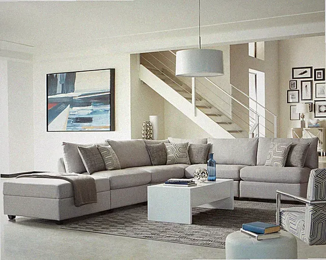 Modern Modular Sofa Sectional Couch Set Gray Fabric L-Shaped Cambria 551511-S6A