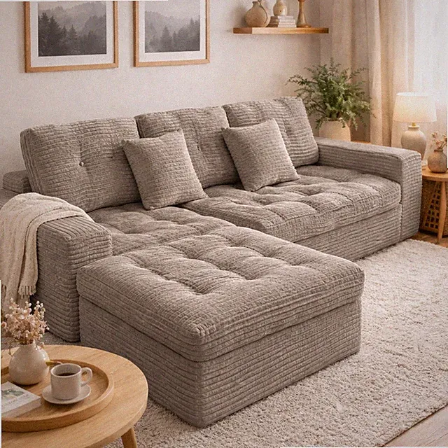 Modern Modular Sofa Set with Fabric Ottoman Sectional Couch No Assembly Needed