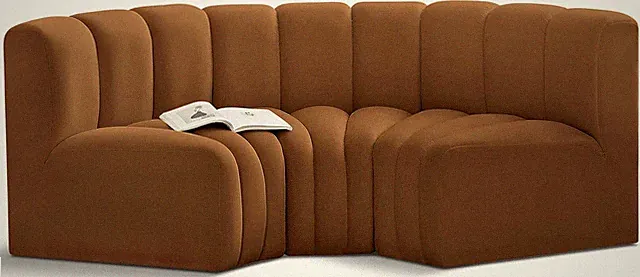 Modern Modular Sofa - Soft Saddle Velvet, Deep Channel Tufting, 80"W x 37"D