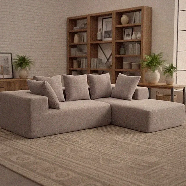 Modern Modular Sofa with Soft Cushions and Pillows, Grey Sectional