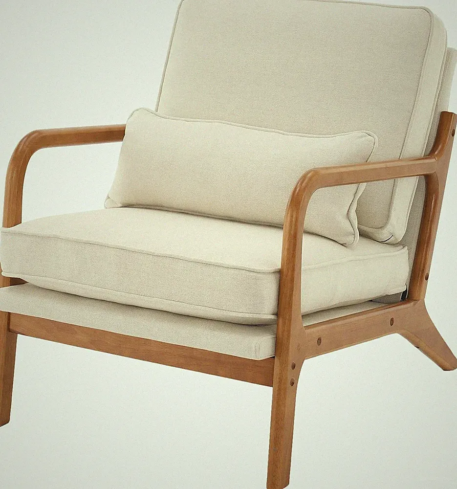 Modern Off-White Upholstered Accent Chair for Living Room & Bedroom