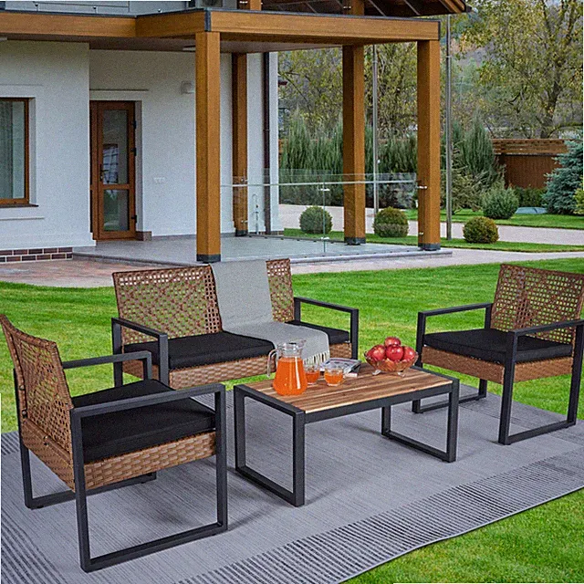 Modern Outdoor Patio Furniture Set with Acacia Wood Table & Cushions