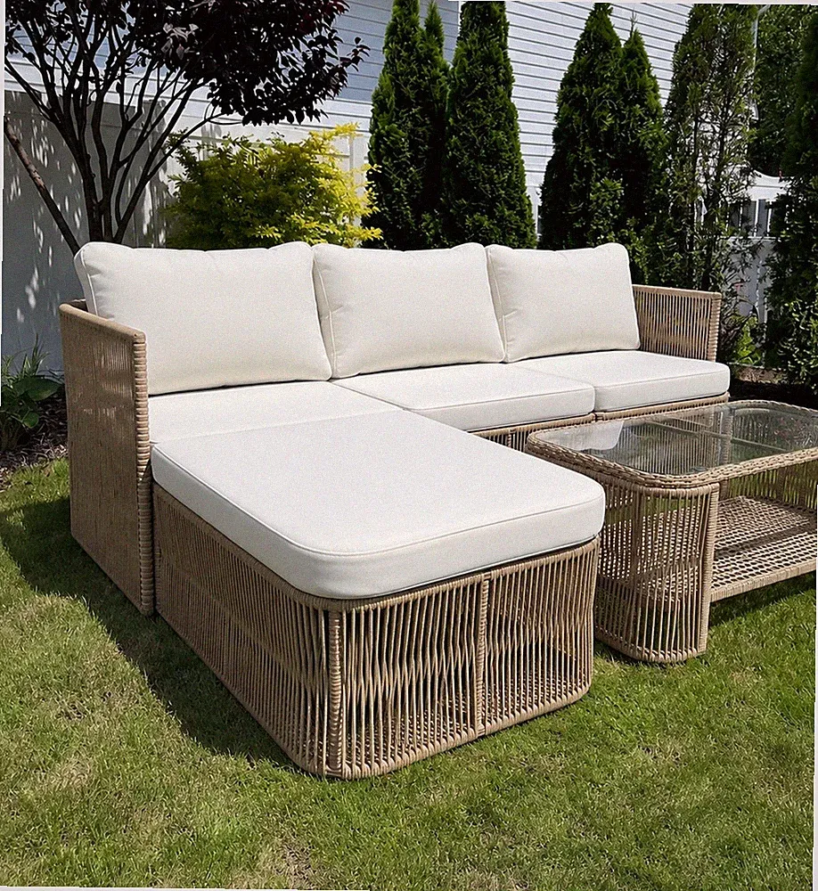 Modern Outdoor PE Rattan Patio Sectional Sofa Set w/ Cushions & Coffee Table