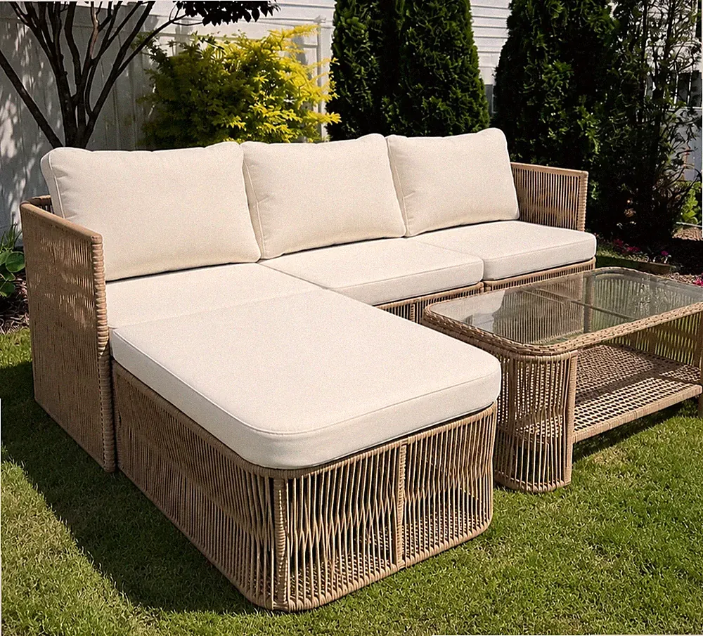Modern Outdoor PE Rattan Patio Sectional Sofa Set w/ Cushions & Coffee Table