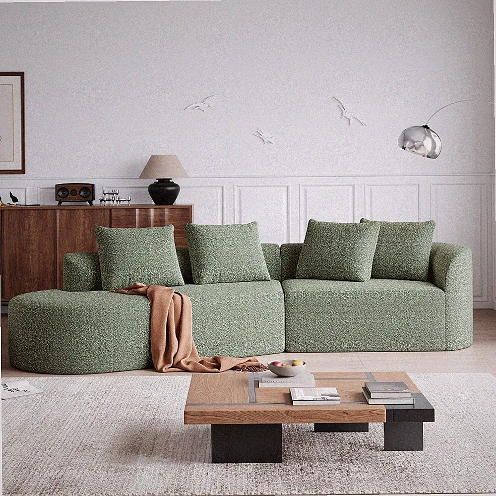 Modern Oversized Curved Sectional Sofa w/ 4 Pillows, 112" Chenille Cloud Couch