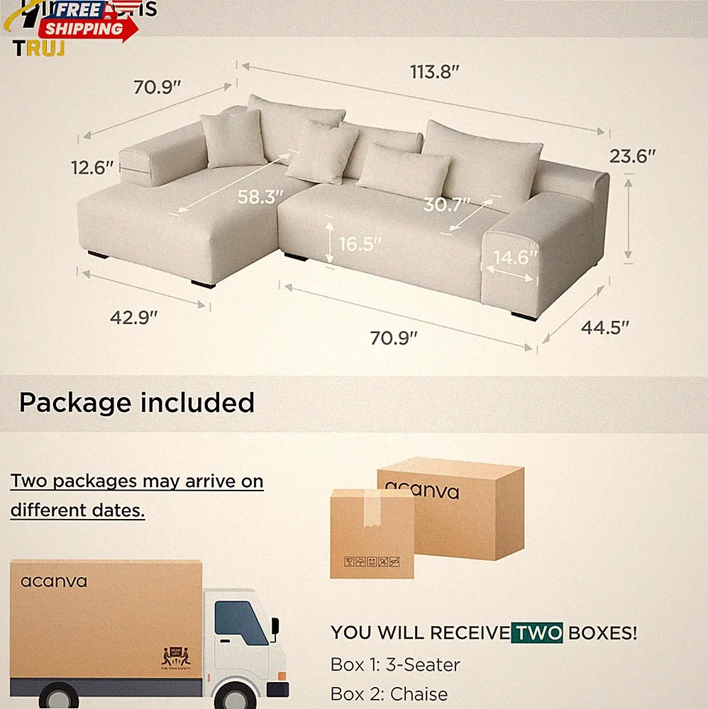 Modern Oversized Modular L Shaped Sectional Sofa Set for Living Room Minimalist