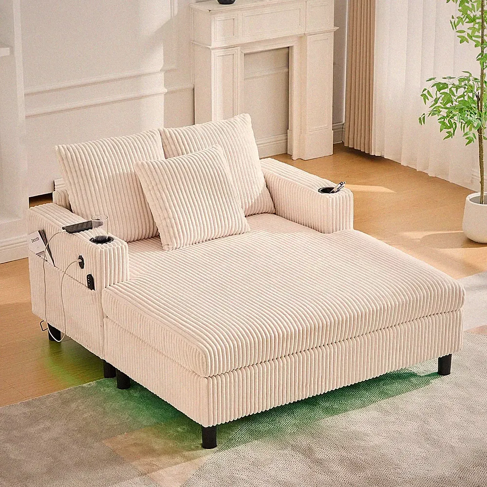 Modern Oversized Recliner Sofa with USB & Type-C Charging,Rgb LED Light Strip,Cu