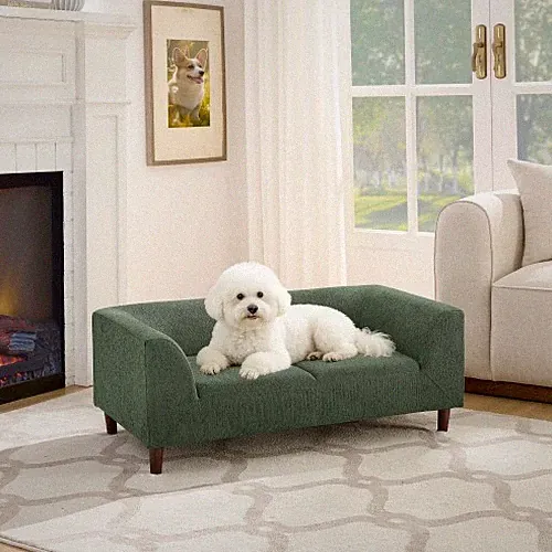 Modern Pet Sofa w/ Backrest & Armrests, Soft Cushion for Small/Medium Dogs