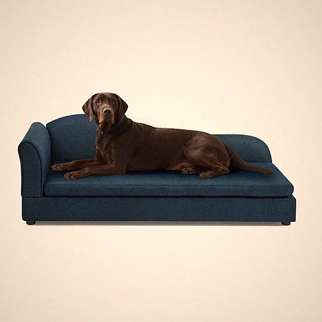 Modern Pet Sofa w/ Wave Backrest - Breathable Linen, Soft Cushion & Armrest