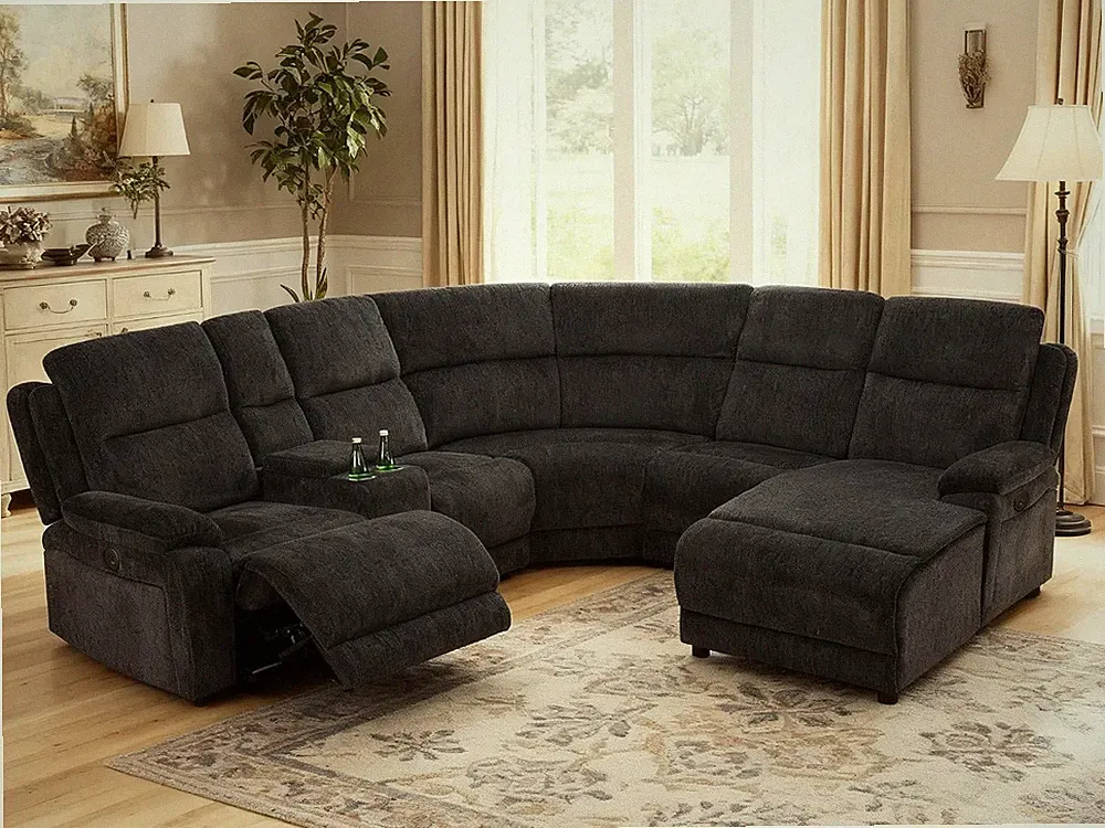 Modern Power Reclining L-Shaped Sectional Sofa with Cup Holders - Gray/Black