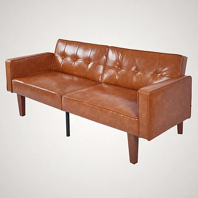 Modern PU Leather Futon Sofa with Tufted Backrest, Adjustable Reclining Couch