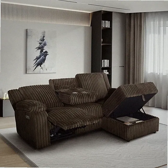 Modern RHF Power Recliner Sectional Sofa w/ Storage Chaise & USB Port, Chocolate