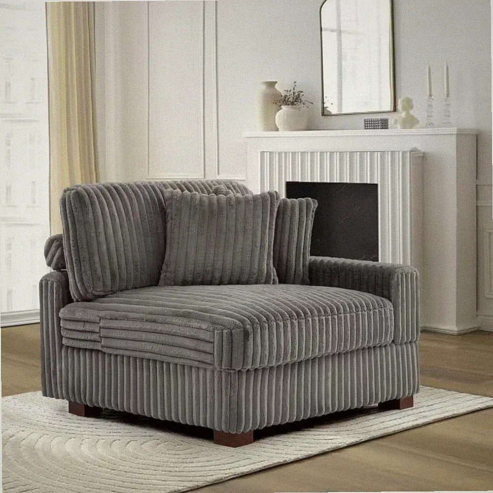 Modern Right Arm Facing Light Gray Faux Rabbit Fur Polyester Sectional Corner Ar