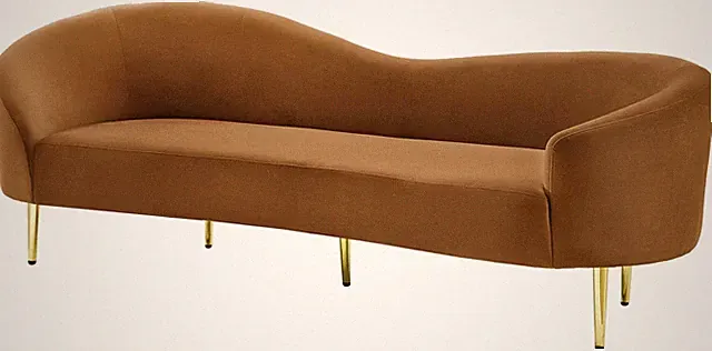 Modern Saddle Velvet Sofa with Gold Legs - Curved Design, 85.5" W