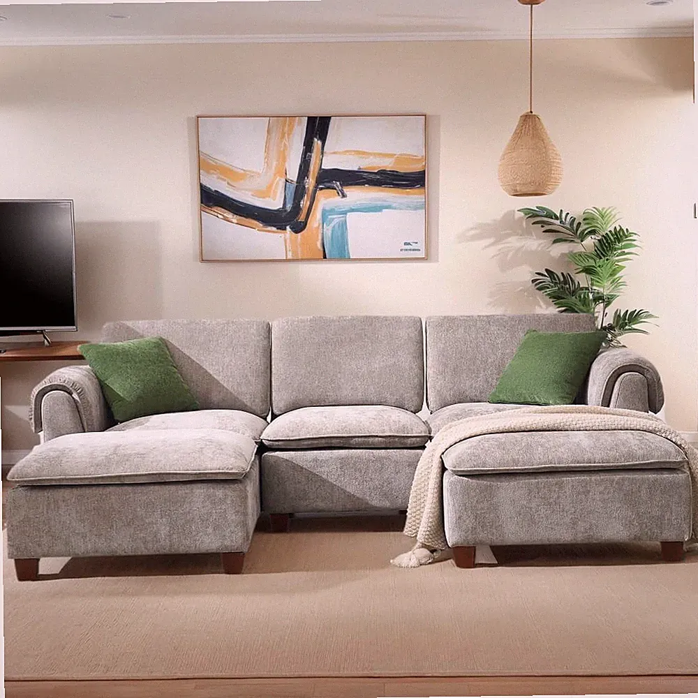 Modern Sectional Cloud Couches with Ottoman, 85 Inches Wide 3 Seat U-Shaped Modu