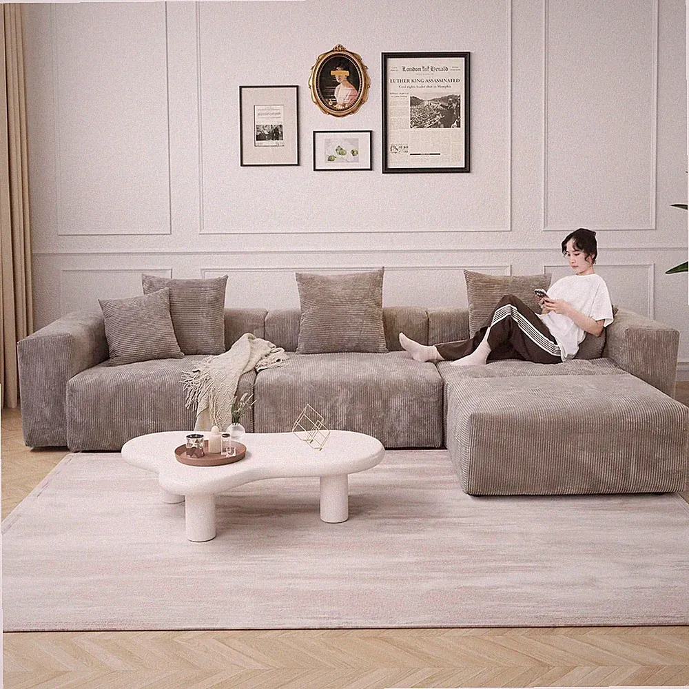 Modern Sectional Corduroy Sofa, Modular Sectional Couch with Chaise Ottoman, Cus