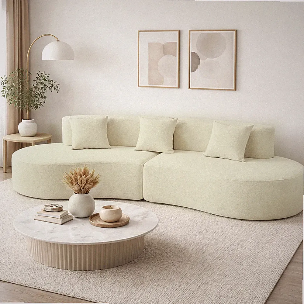 Modern Sectional Couch 4 Seat Curved Shaped Sofa Home Living Room Cream White