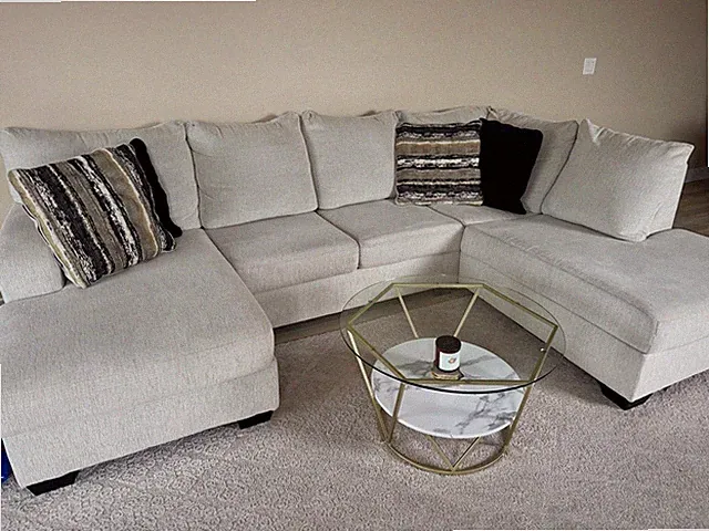 Modern Sectional Couch + Glass Coffee Table Set