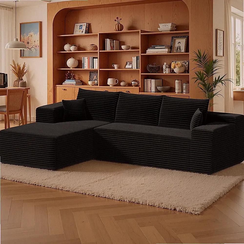Modern Sectional Couch L-Shape Modular Sofa One-piece Foam Corduroy Plush Soft