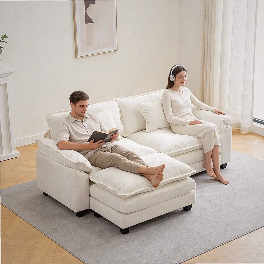 Modern Sectional Couch Sofas for Living Room Upholstered Sleeper Sofa w/Ottoman