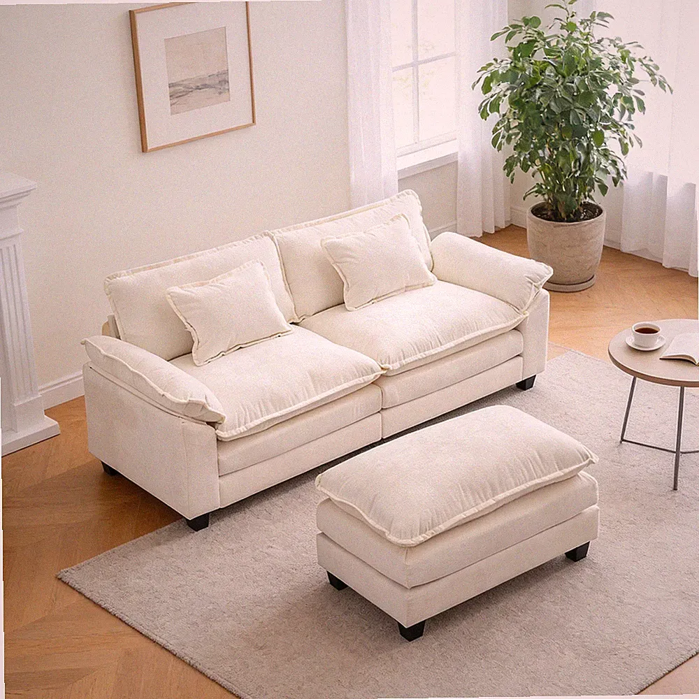 Modern Sectional Couch Sofas for Living Room Upholstered Sleeper Sofa w/Ottoman