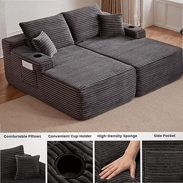 Modern Sectional Couch w/ Double Chaise Lounge Plush Fabric Sofa Lounge Sofa