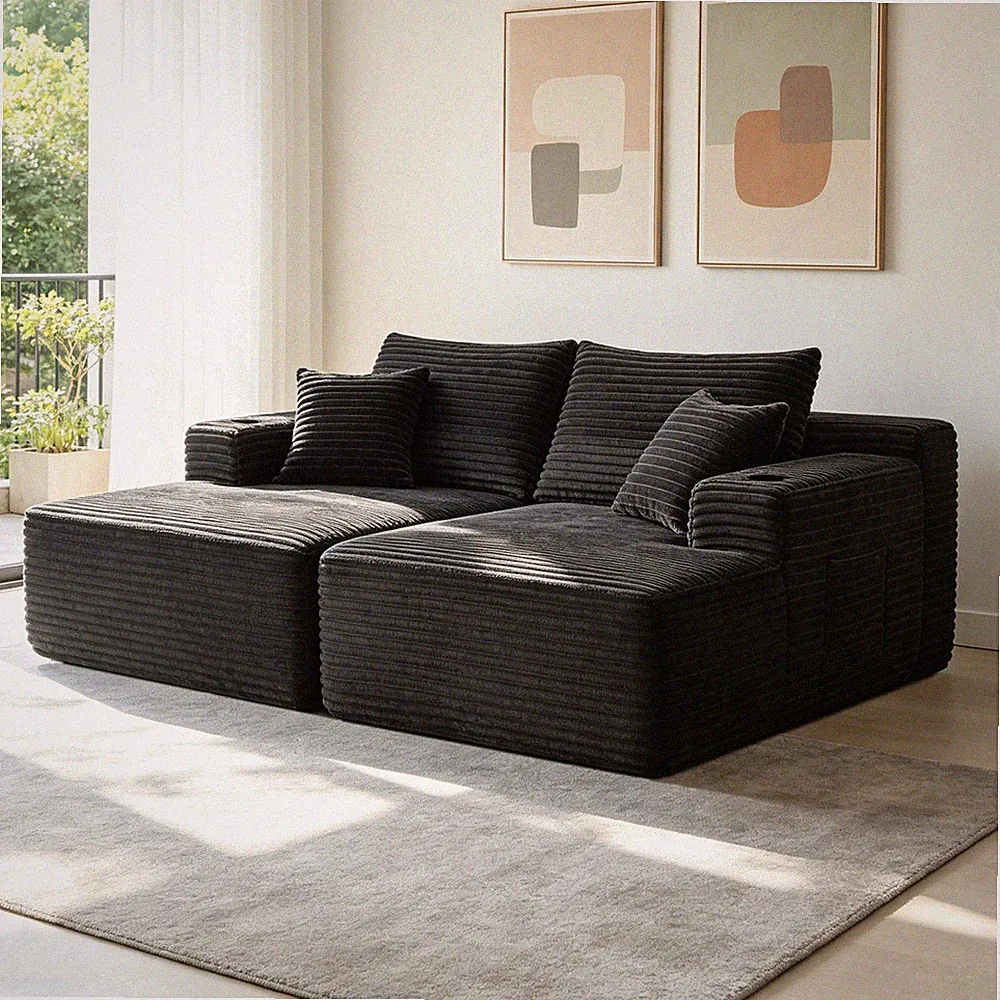 Modern Sectional Couch w/ Double Chaise Lounge Plush Sofa for Living Room
