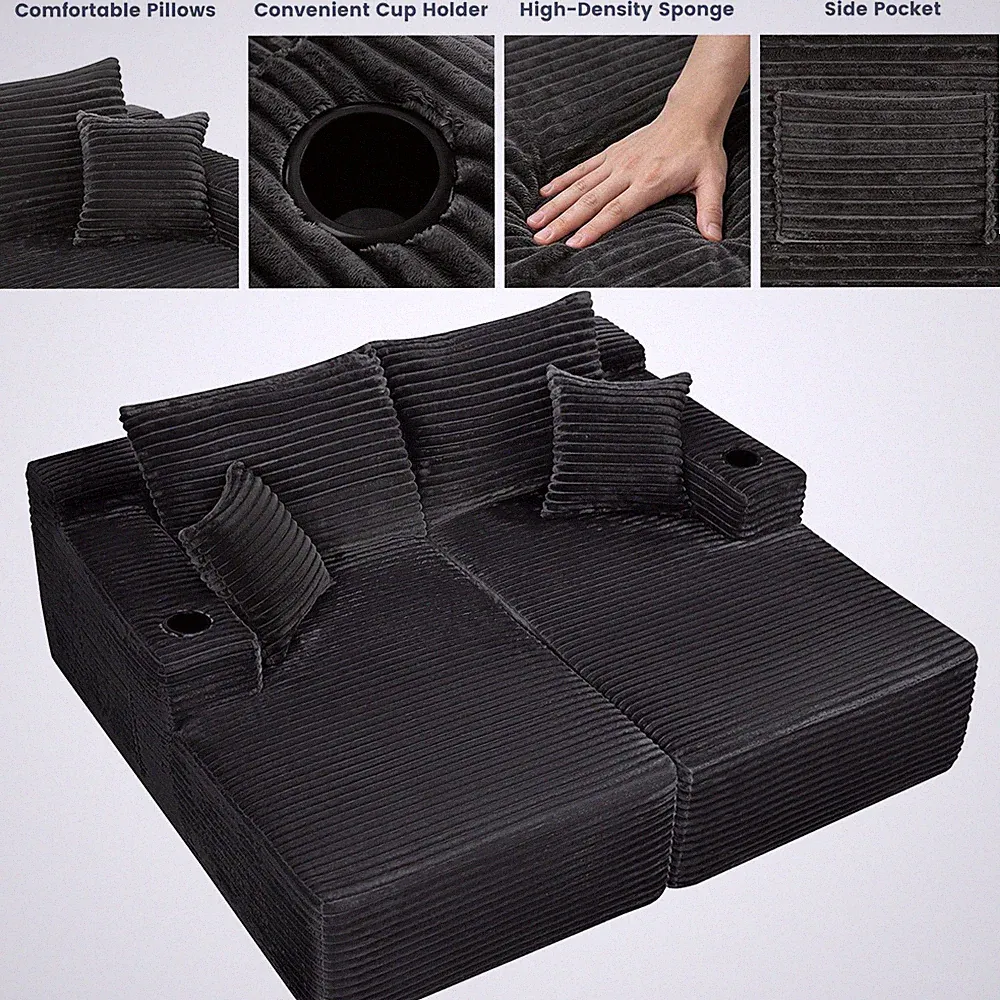 Modern Sectional Couch w/ Double Chaise Lounge Sofa 4 Pillows for Living Room
