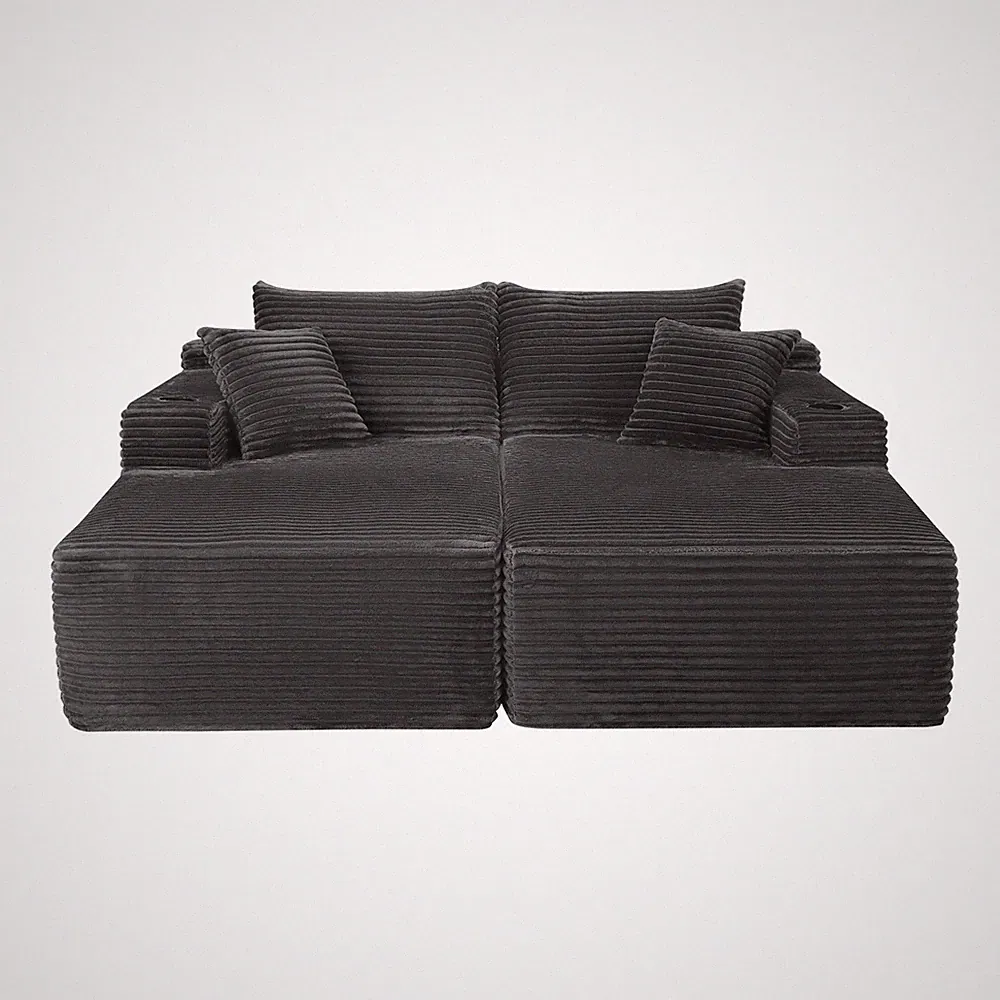 Modern Sectional Couch w/ Double Chaise Lounge Sofa 4 Pillows for Living Room