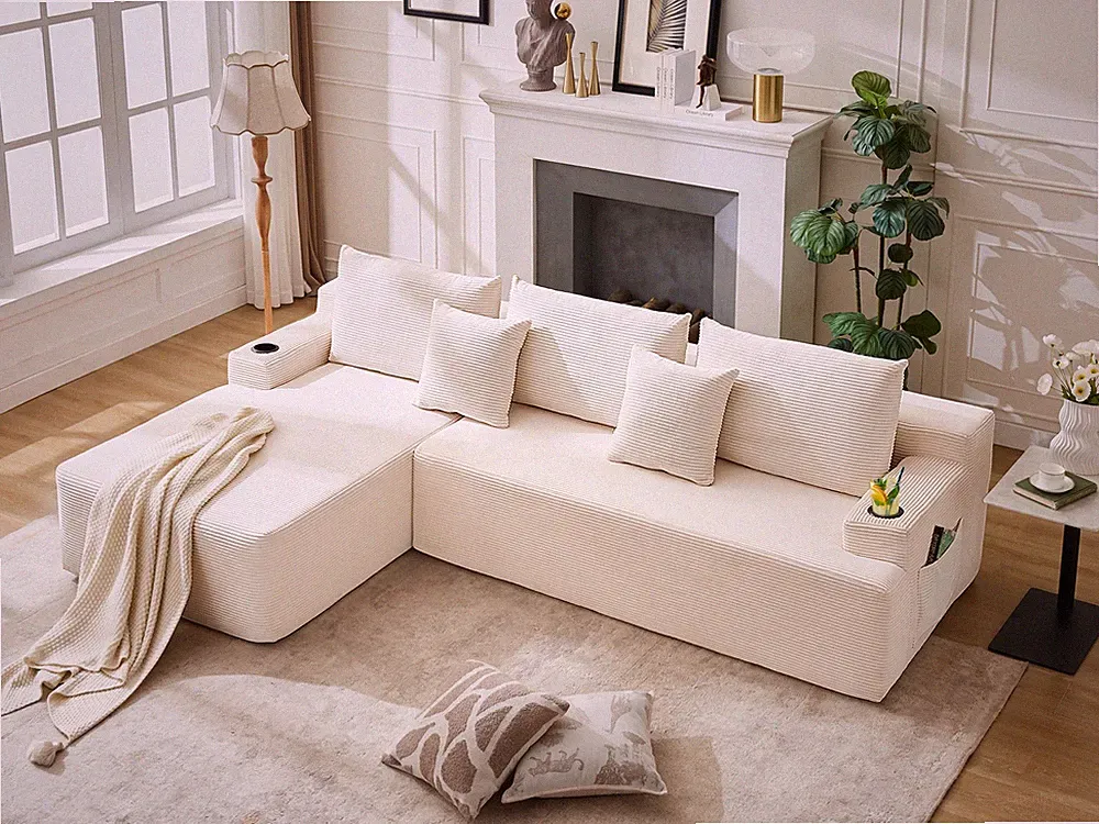 LOCAME 106" Cloud Sectional Couch with L-Shape Chaise,Modular Corduroy Sofa