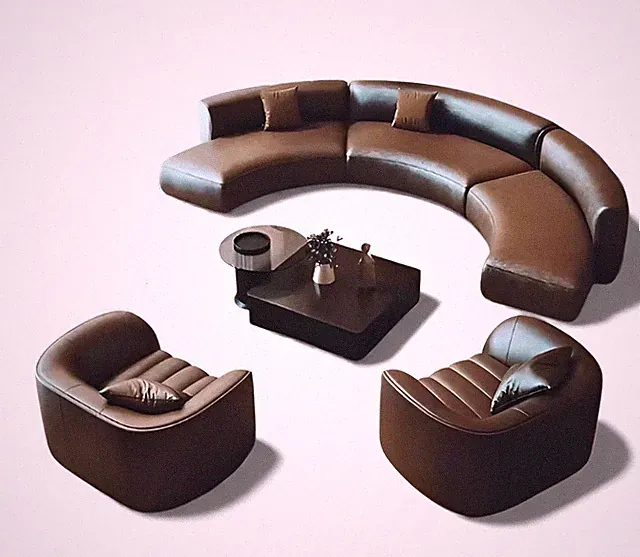 Modern Sectional Curved Leather Sofa