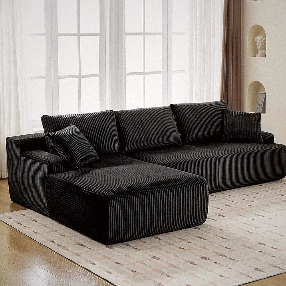 Modern Sectional Modular L-Shape Chaise Corduroy Sofa Deep Seat Cloud Couch US