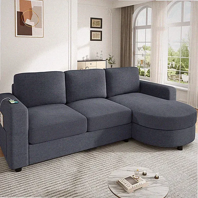 Modern Sectional Sofa 84.6" L-shaped Sofa Couch with a Curved Chaise Lounge
