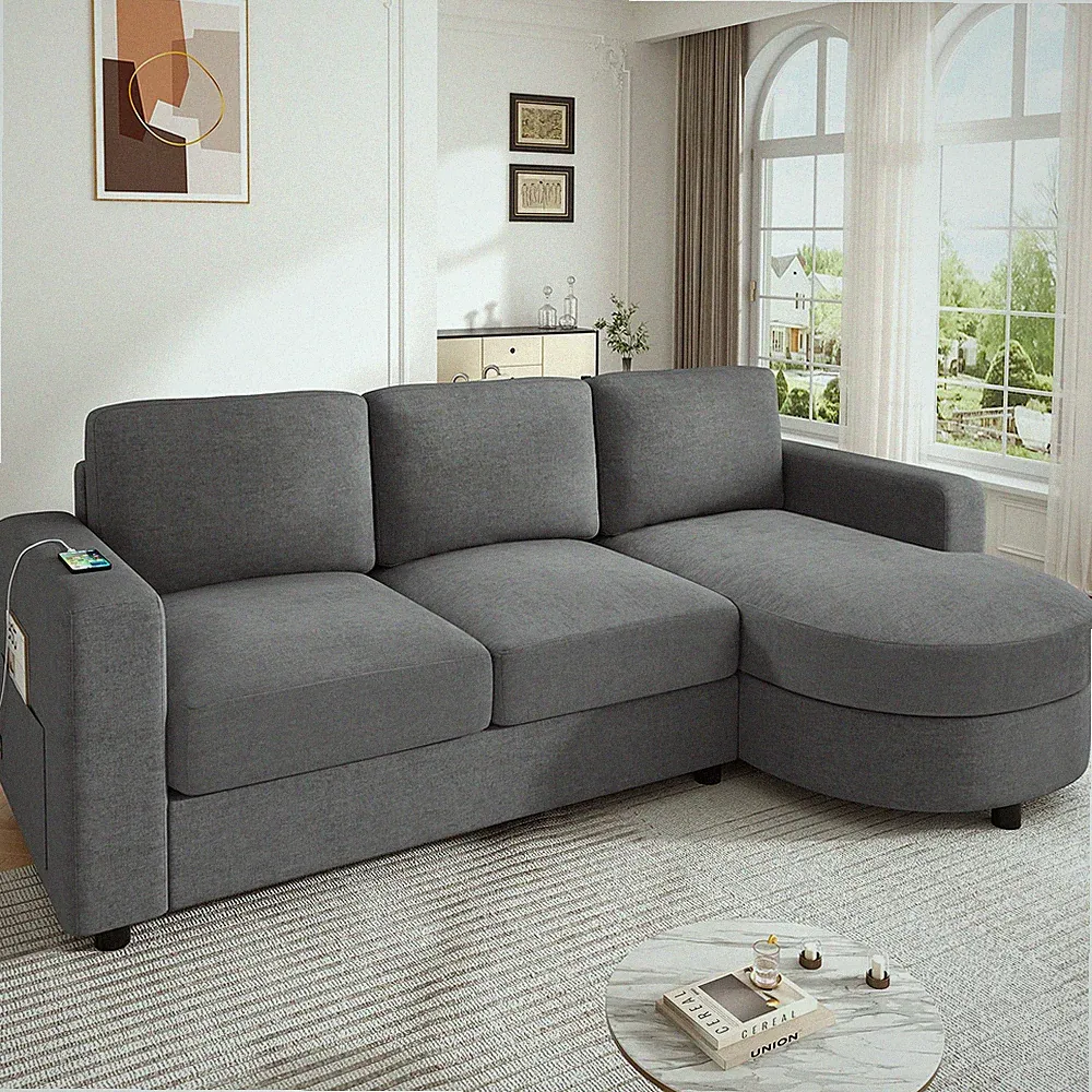 Modern Sectional Sofa 84.6" L-shaped Sofa Couch with a Curved Chaise Lounge, US