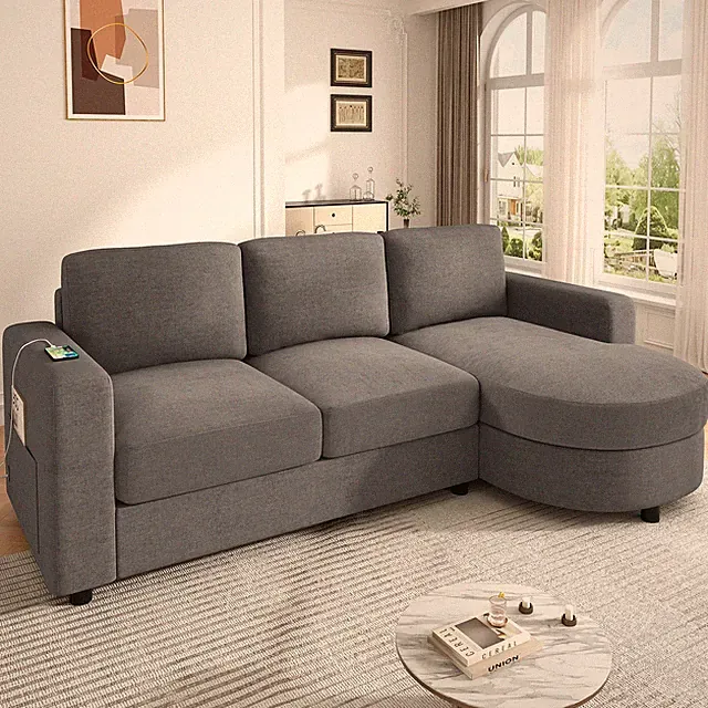 Modern Sectional Sofa 84.6" L-shaped Sofa Couch with a Curved Chaise Lounge, US