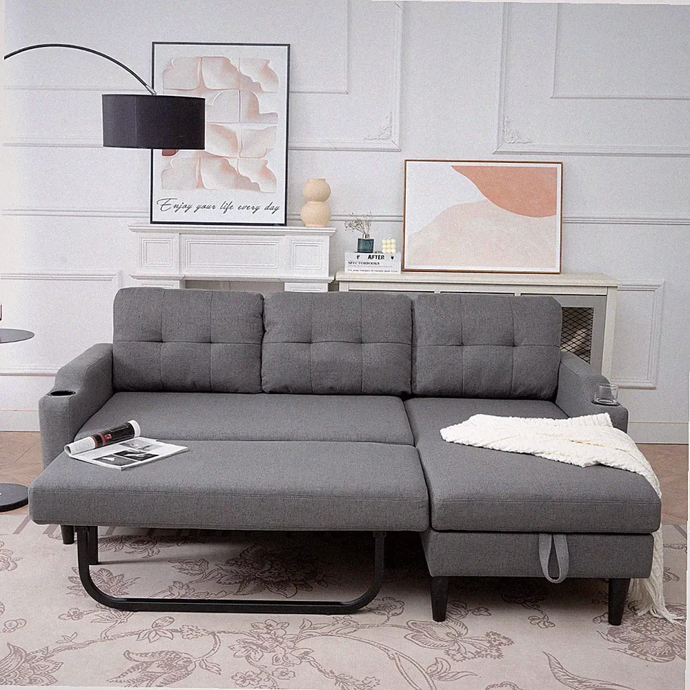Modern Sectional Sofa Bed Modular Couch with Storage Chaise Lounge Cup Holders