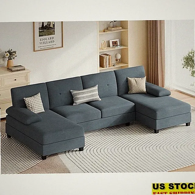 Modern Sectional Sofa Comfortable Linen Fabric Easy Assembly Large Seating New