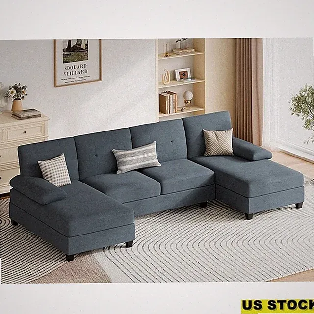 Modern Sectional Sofa Comfortable Linen Fabric Easy Assembly Large Seating New