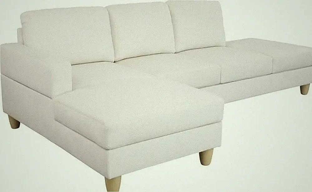 Modern Sectional Sofa, Cream White Microfiber, L-Shaped Living Room Couch with C