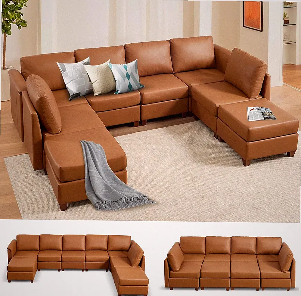 Modern Sectional Sofa,Faux Leather Modular Sectional Couchs with Storage