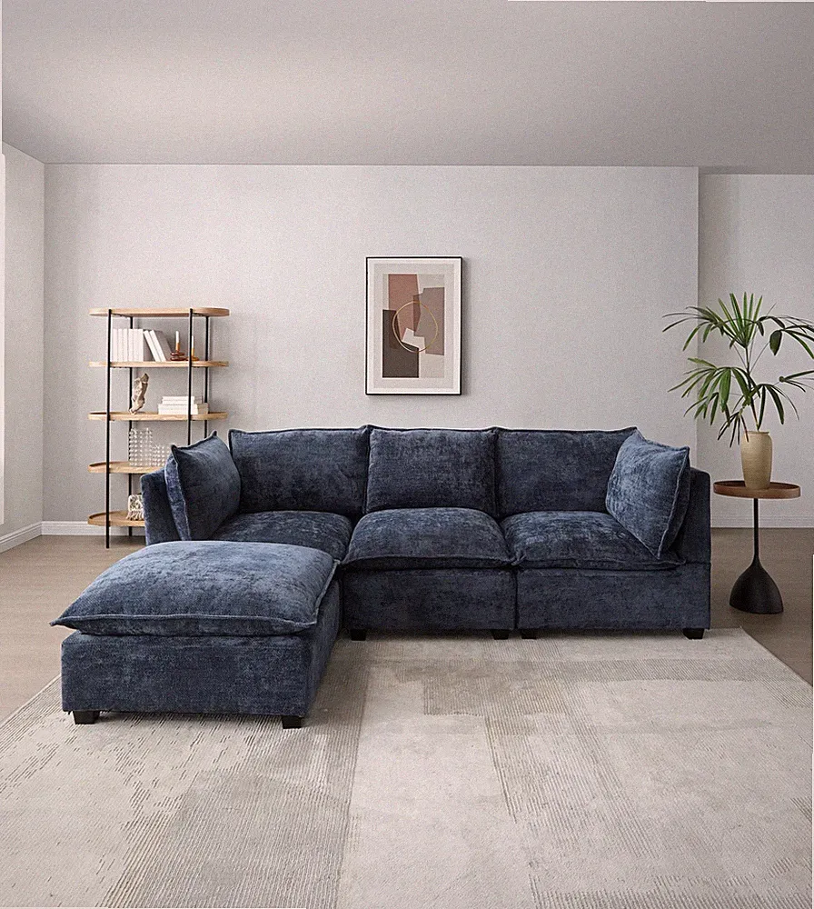 Modern Sectional Sofa,L-Shape Linen Fabric Corner Couch Set with Convertible O