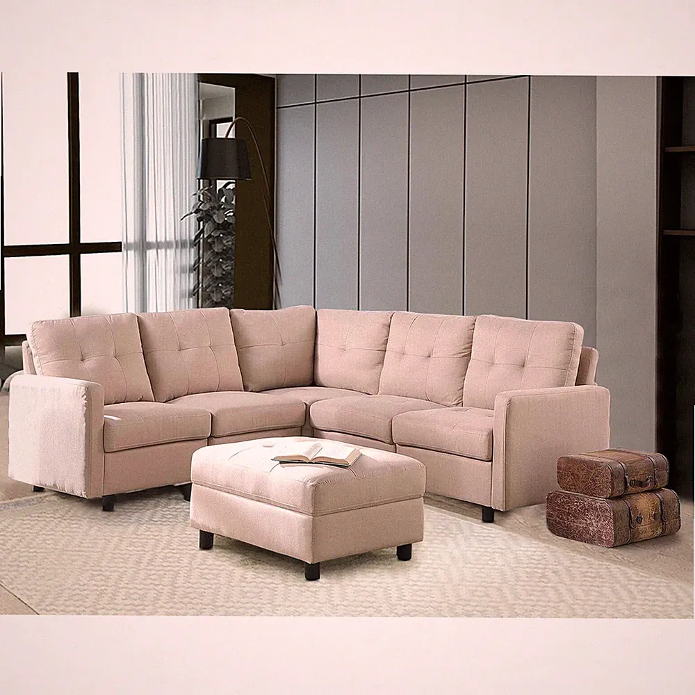 Modern Sectional Sofa Set Reversible Chaise Couch with Ottoman for Living Room