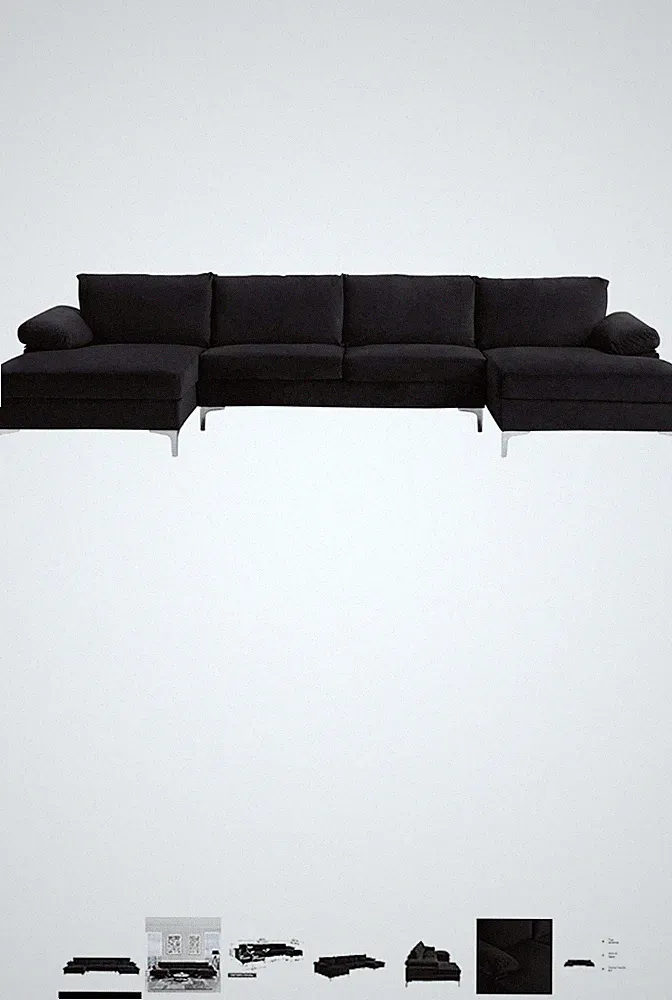 Modern Sectional Sofa With Chrome Legs (Black)