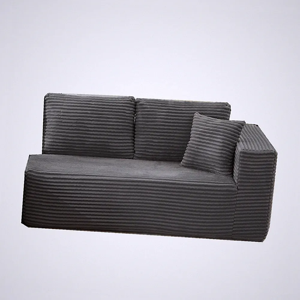 Modern Sectional Sofa with Corduroy Fabric, Space-Saving Right Long Seat Design