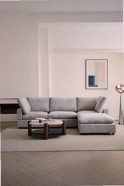 Modern Sectional Sofa with Ottoman, 3 seat + ottoman, Grey/White/Black/Khaki
