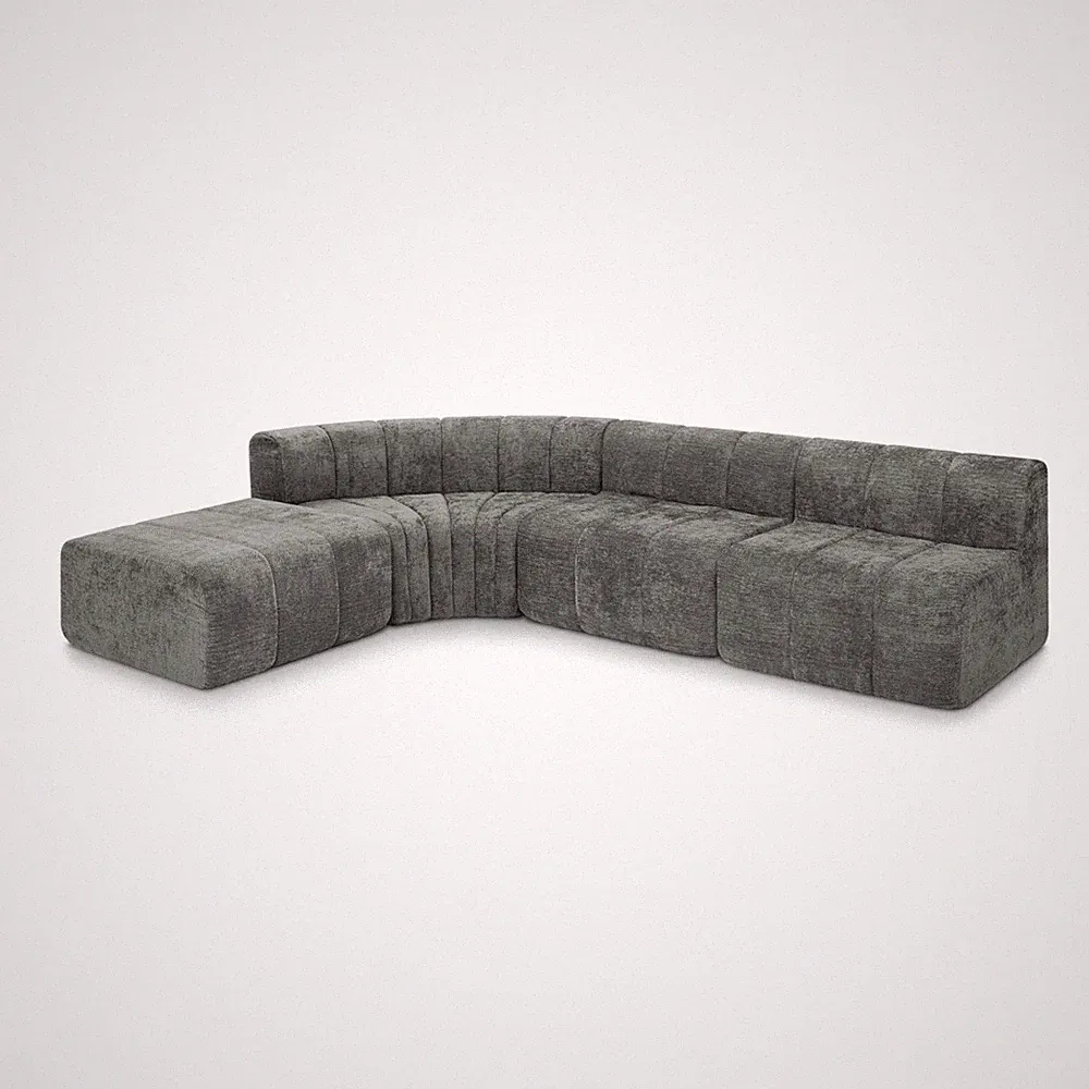Modern Semi-Curved Modular Sectional Sofa, Vertical Stitched Chenille Couch