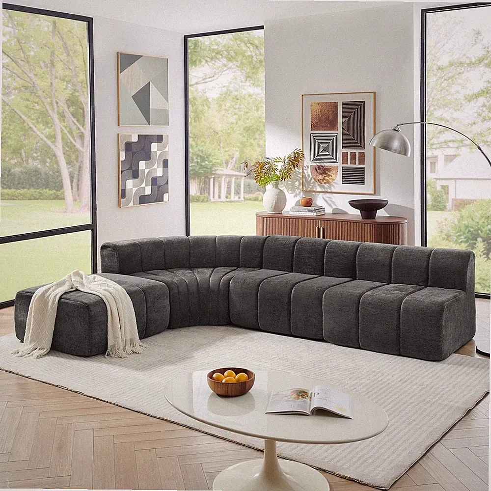 Modern Semi-Curved Modular Sectional Sofa,Vertical Stitched Chenille Soft Couc