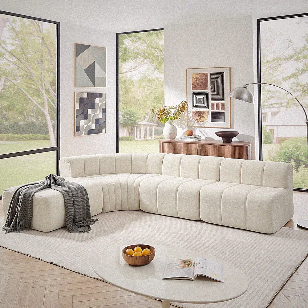 Modern Semi-Curved Modular Sectional Sofa,Vertical Stitched Chenille Soft Couch