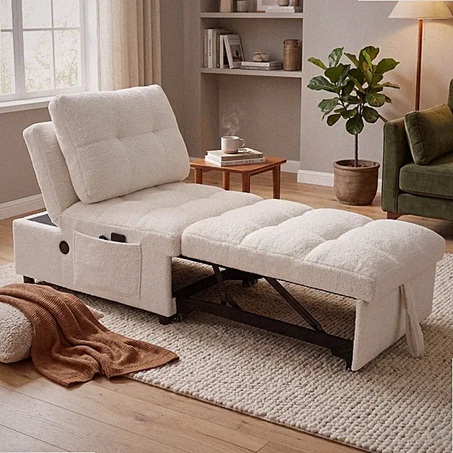 Modern Single Sleeper Sofa Bed w/ USB Port Armless Adjustable Backrest White